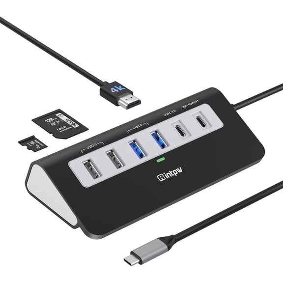INTPW 9-in-1 USB C Hub for Laptop, Multiport Adapter with 4K HDMI, 100W PD Pass-Through, USB A/C Ports, SD/TF Card Reader for MacBook, iPad and Windows PC
