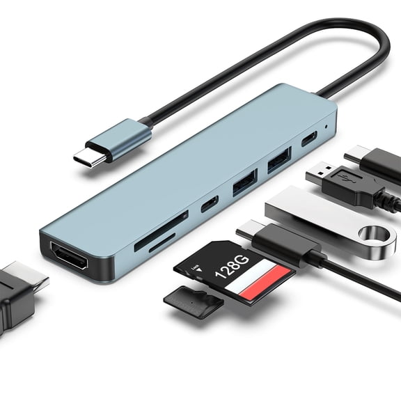 USB C Hub for MacBook  7-in-1 USBC Adapter with 4K HDTV, 100W PD, USB 3.0 5Gbps Ports, SD/TF Card Reader & 3.5mm Audio  USB-C Jack Dongle for Mac mini M4 Office, Meetings, Travel & Home Setup-Space