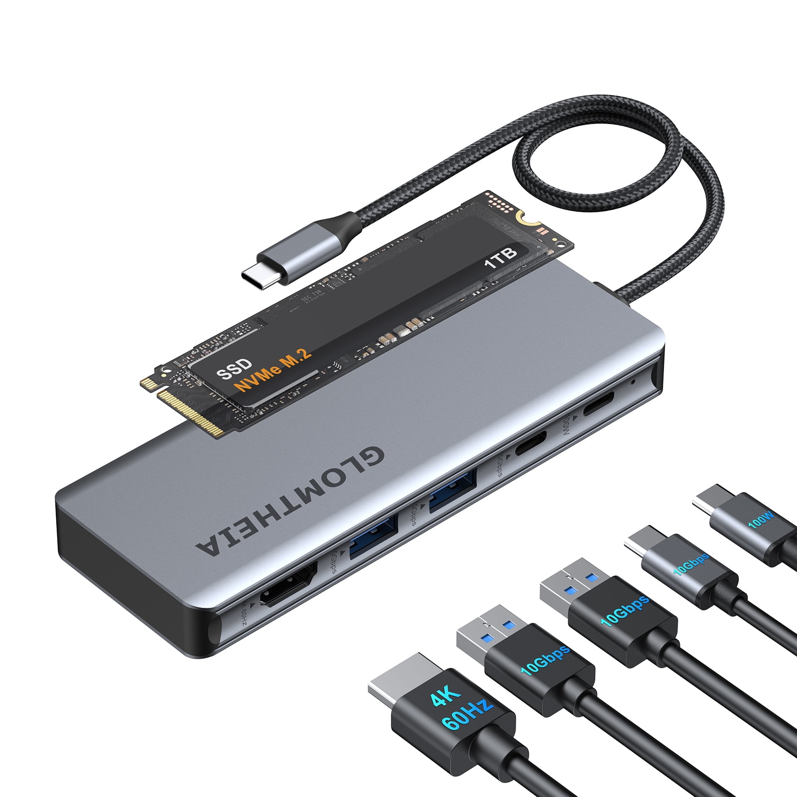 USB C Hub for MacBook Air/Pro Mac mini Laptop, Multiport Adapter Dongle Dock Docking Station with M.2 NVMe SSD Enclosure, 4K60Hz HDMI, USB 3.2 Gen 2, 100W Pass-Through Charging