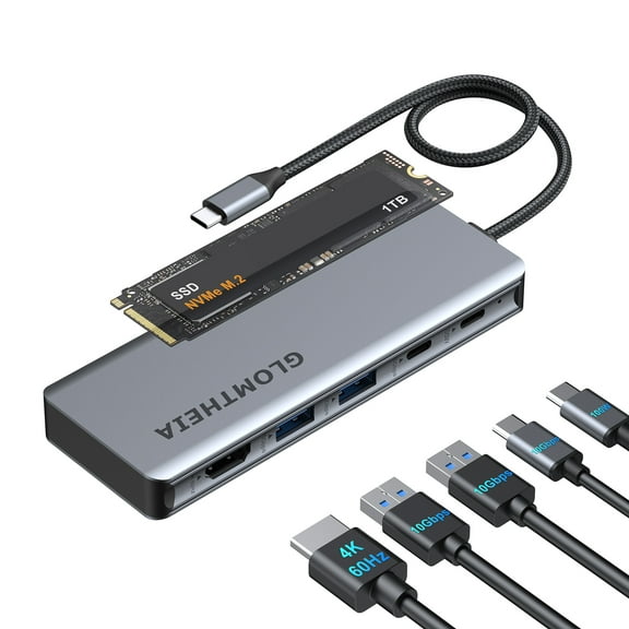 USB C Hub for MacBook Air/Pro Mac mini Laptop, Multiport Adapter Dongle Dock Docking Station with M.2 NVMe SSD Enclosure, 4K60Hz HDMI, USB 3.2 Gen 2, 100W Pass-Through Charging