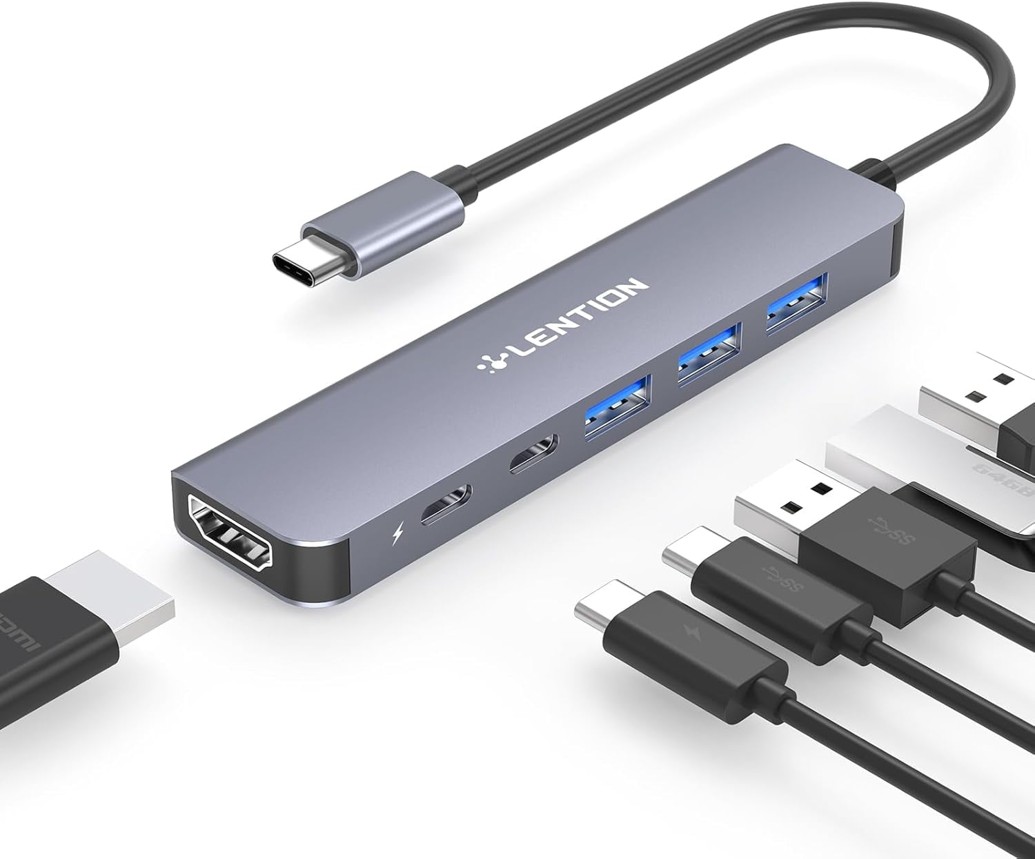 USB C Hub, Multiport with 4K@60Hz HDMI, 3xUSB-A Ports, USB-C Data Port, 100W PD Port, Compatible New MacBook Pro/Air, iPhone 17 Pro/Pro Max, Surface, Chromebook, More(CE35p, Gray)