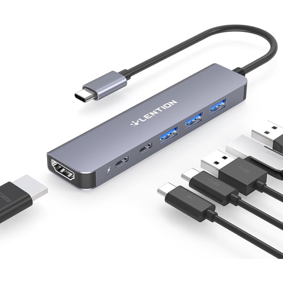 USB C Hub, Multiport with 4K@60Hz HDMI, 3xUSB-A Ports, USB-C Data Port, 100W PD Port, Compatible New MacBook Pro/Air, iPhone 17 Pro/Pro Max, Surface, Chromebook, More(CE35p, Gray)