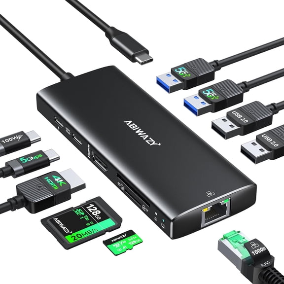 USB C Hub Multiport Adapter, 10 in 1 USBC to Ethernet Adapter with 4K HDMI, Gigabit, 100W PD, USB-C Data Port and SD/TF Slot for MacBook Pro/Air, Dell XPS, iPad Pro, Galaxy (Black)