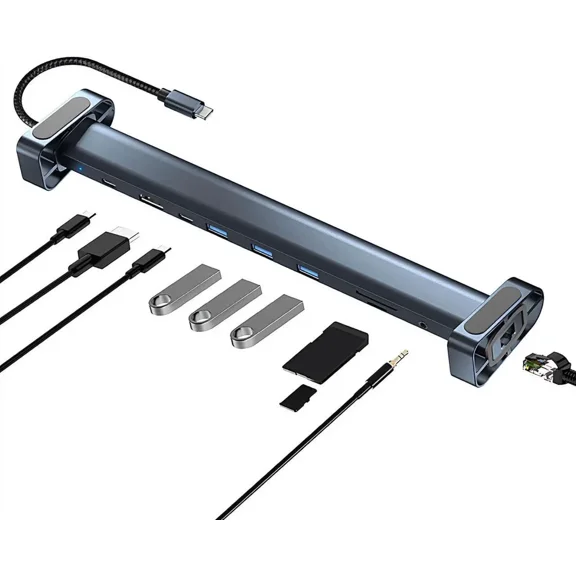 USB C Hub Multiport Adapter, 10-in-1 Docking Station with 4K HDMI, USB-C, 3 USB 3.0, SD/TF Card Reader, Audio, 100W PD, RJ45 Ethernet Compatible with MacBook Pro/Air, Dell, HP, Lenovo