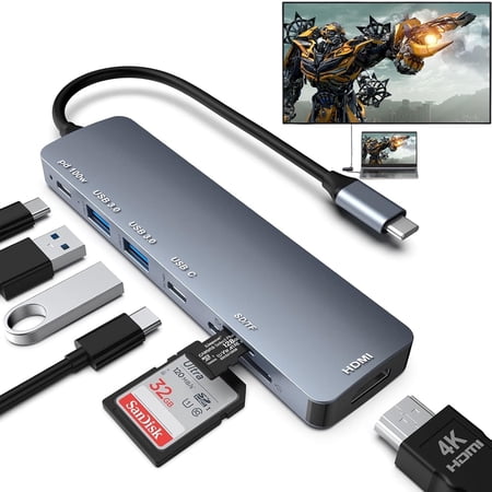 USB C Hub Multiport Adapter - 7 in 1 Portable Space Aluminum Dongle with 4K HDMI Output, 3 USB 3.0 Ports, SD/TF Card Reader Compatible for MacBook Pro, XPS More Type C Devices price history and forecast - MOFEINI USB C Hub Multiport Adapter