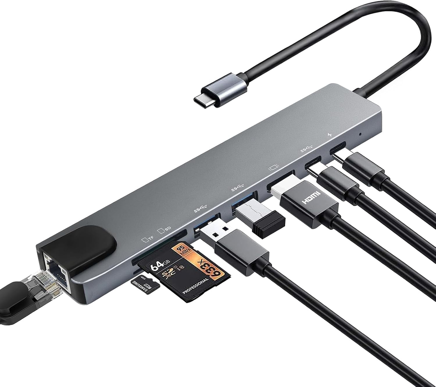 USB C Hub Multiport Adapter, 8 in 1 USBC Dongle with 4K HDMI, RJ45 ...