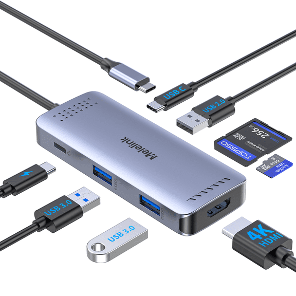 USB C Hub Multiport Adapter for MacBook Pro/Air, 8 in 1 USB-C Dock Mac Dongle HDMI Adapter(4K@30Hz HDMI,SD/TF Card Reader,100W PD, USB-C Data & 2*USB-A 3.0) Compatible for iMac,Dell,HP,Lenovo