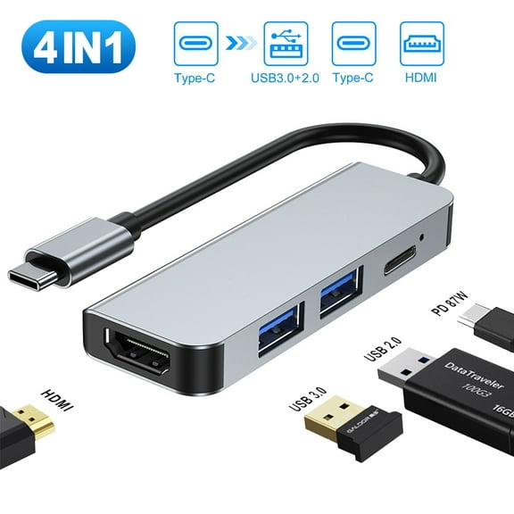 USB C Hub Multiport Adapter,Portable 4 in 1 USB-C Dongle with 4K HDMI Output, USB 3.0, USB 2.0, 87W PD, Compatible for MacBook ProAir (Thunderbolt 3), Nintendo Switch and More Type C Devices