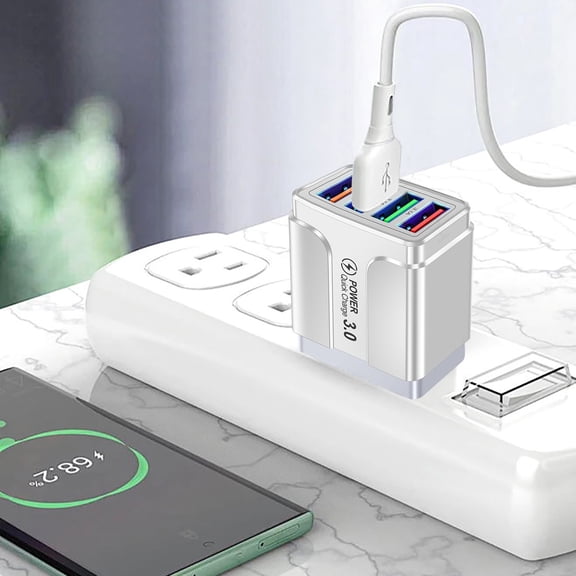 USB C Hub Multiport Adapter, QQZ 4 Port USB Charger Docking Station, 3.1A Universal Travel Charger for Phone PC Laptop Tablet, White