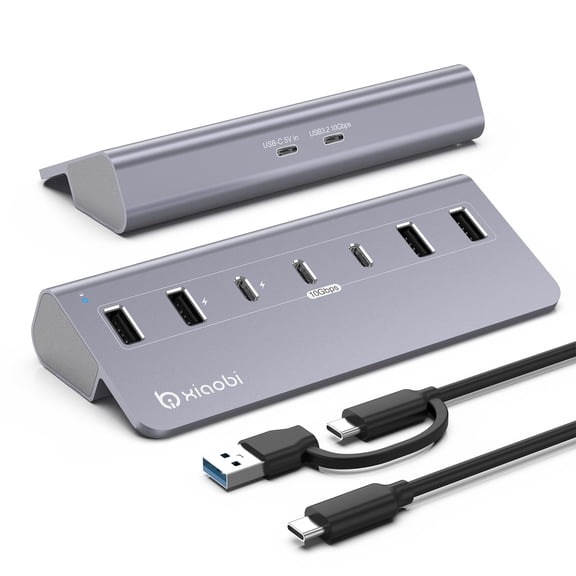 USB C Hub,Powered USB Hub with 5V 3A Power Adapter, 10Gbps USB Splitter with 4 USB-A and 3 USB-C Ports, 7-Port Type C Multiport Adapter for MacBook Air/Pro, iPhone 16/15, Laptop and More