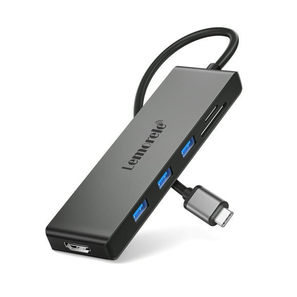Lemorele USB C Hub 6 in 1 Aluminum with 4K HDMI, 3 USB A 2.0/3.0, SD/TF, Multi-Port Docking Station, USB C Adapter for MacBook Air/Pro M1, iPad M1, Windows, Switch, Chromecast, Lenovo, Android