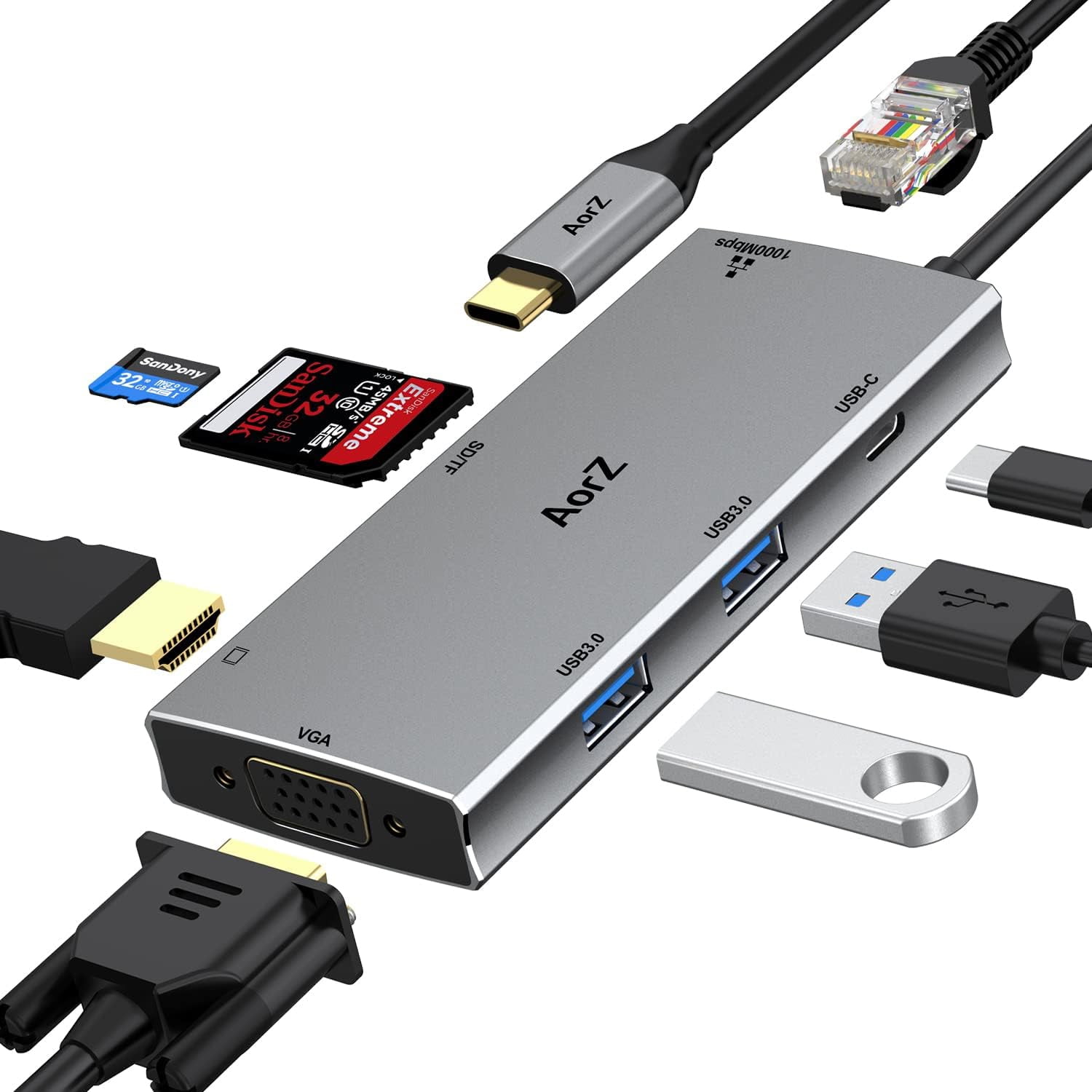 USB C Hub, USB C Docking Station, 8 in 1 USB C Hub Dual Monitor Multiport Adapter with 100W PD, 4K HDMI, 1Gbps Ethernet, 2 USB 3.0 Ports, SD/TF Card Reader, Compatible with MacBook Pro Air and More
