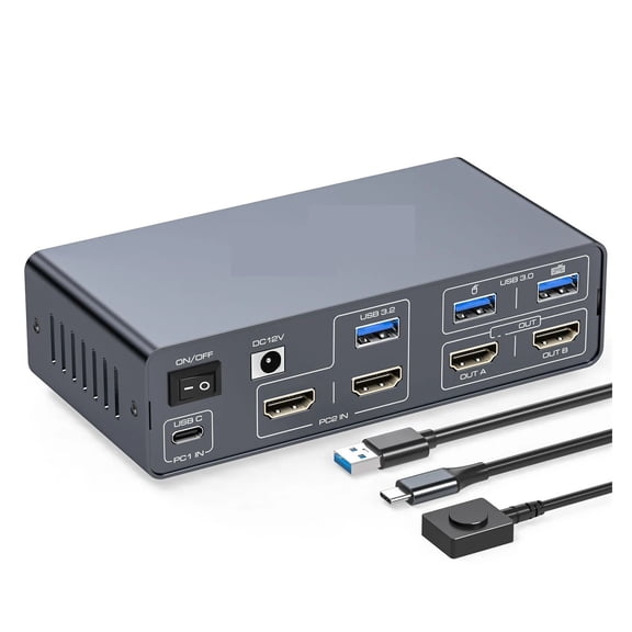 USB C KVM Switch Docking Station, 4K 60Hz Dual Monitor Selector for 2 PC