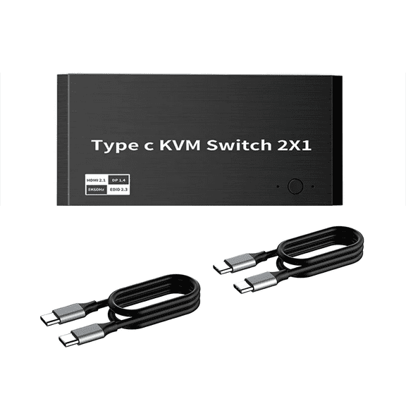 USB C KVM Switch with 8K DisplayPort/HDMI Output 2-in-1 Out for Laptop and Monitor, 100W Power Delivery