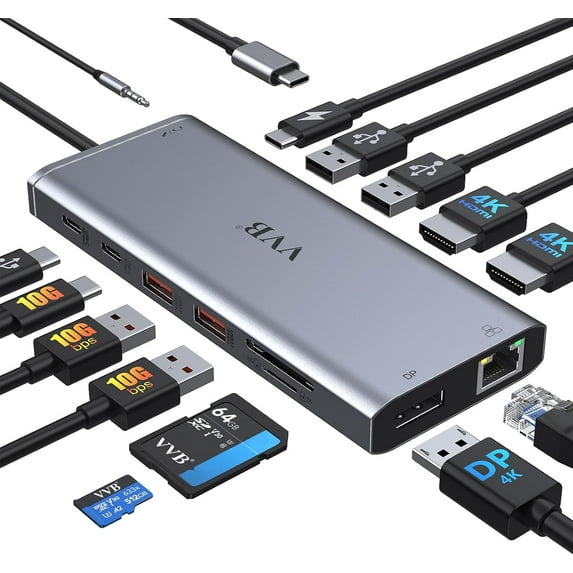 USB C Laptop Docking Station Dual Monitor HDMI for Dell/Lenovo/HP Laptop 14 in 1 USB C Multiport Adapter Dongle Dock USB C to 2 HDMI 4K+DisplayPort+Ethernet+4USB+2USB C+100W PD Charger+SD/TF+Audio