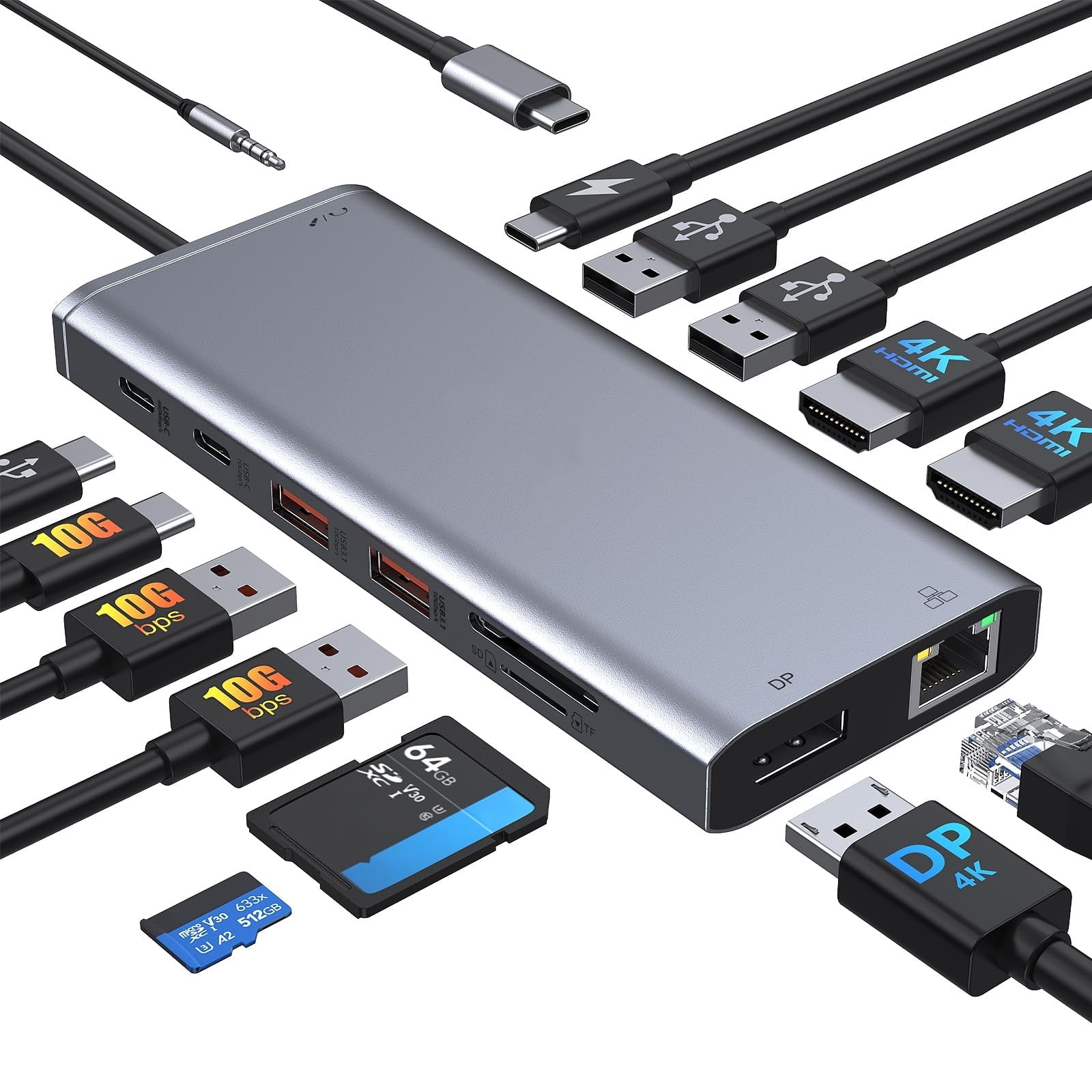 USB C Laptop Docking Station Dual Monitor HDMI for Laptop 14 in 1 USB C Hub Multiport Adapter Dongle Dock USB C to 2 HDMI 4K+DisplayPort+Ethernet+4USB+2USB C+100W PD Charger+SD/TF+Audio