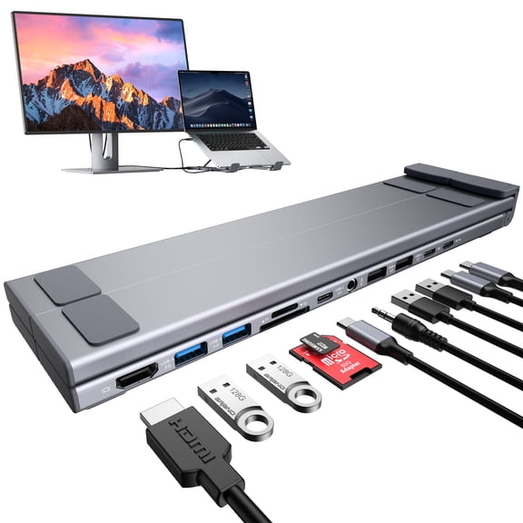 USB C Laptop Docking Station Stand with 4K HDMI, 11 Ports | Powered USB C Hub | Adjustable Laptop Stand for 10-17" Laptops | Lightweight & Portable Design | Ideal for Tablets, Laptops Stand