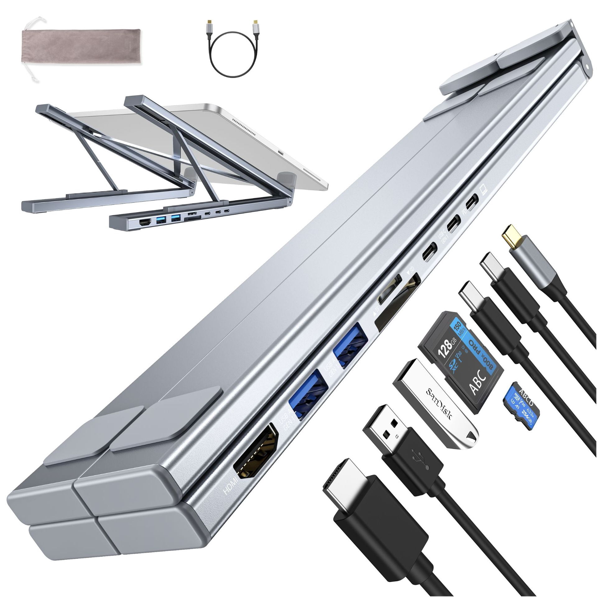 USB C Laptop Docking Station Stand with 4K HDMI, 8 Ports | Powered USB C Hub | Adjustable Laptop Stand for 10-17" Laptops | Lightweight & Portable Design | Ideal for Tablets, Laptops, Kindles