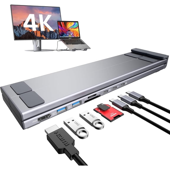 USB C Laptop Docking Station Stand, Dock Tablet Stand, 8 in 1 USB C Hub with 4K HDMI, 2 USB 3.0, PD 100W, Universal Computer Holder Dock Station for MacBook Pro/Air/Dell/HP/Surface/Lenovo