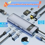 USB C Laptop Docking Station USB C Hub with 4K HDMI+2*USB A+100W PD+USB C,100M Ethernet,SD/TF, USB C Dock for MacBook/Dell/HP/Surface-(8 in 1)