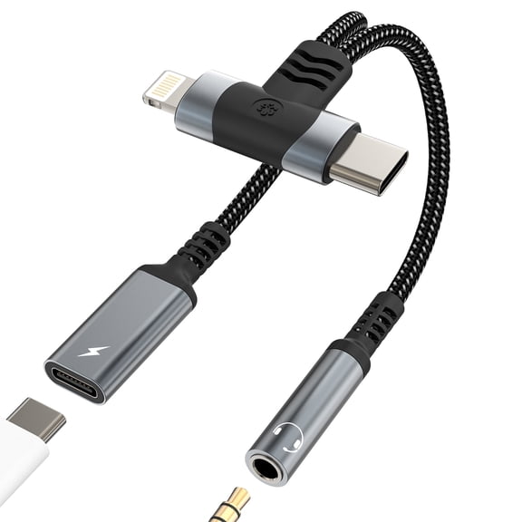 USB C Lightning to 3.5mm Headphone Jack Adapter for iPhone 16 15 14 13 Pro Max AUX Charger Splitter Cable Audio Dongle for Apple Cord Charging Compatible for Samsung S25 S24 Dual Port for iPad 10