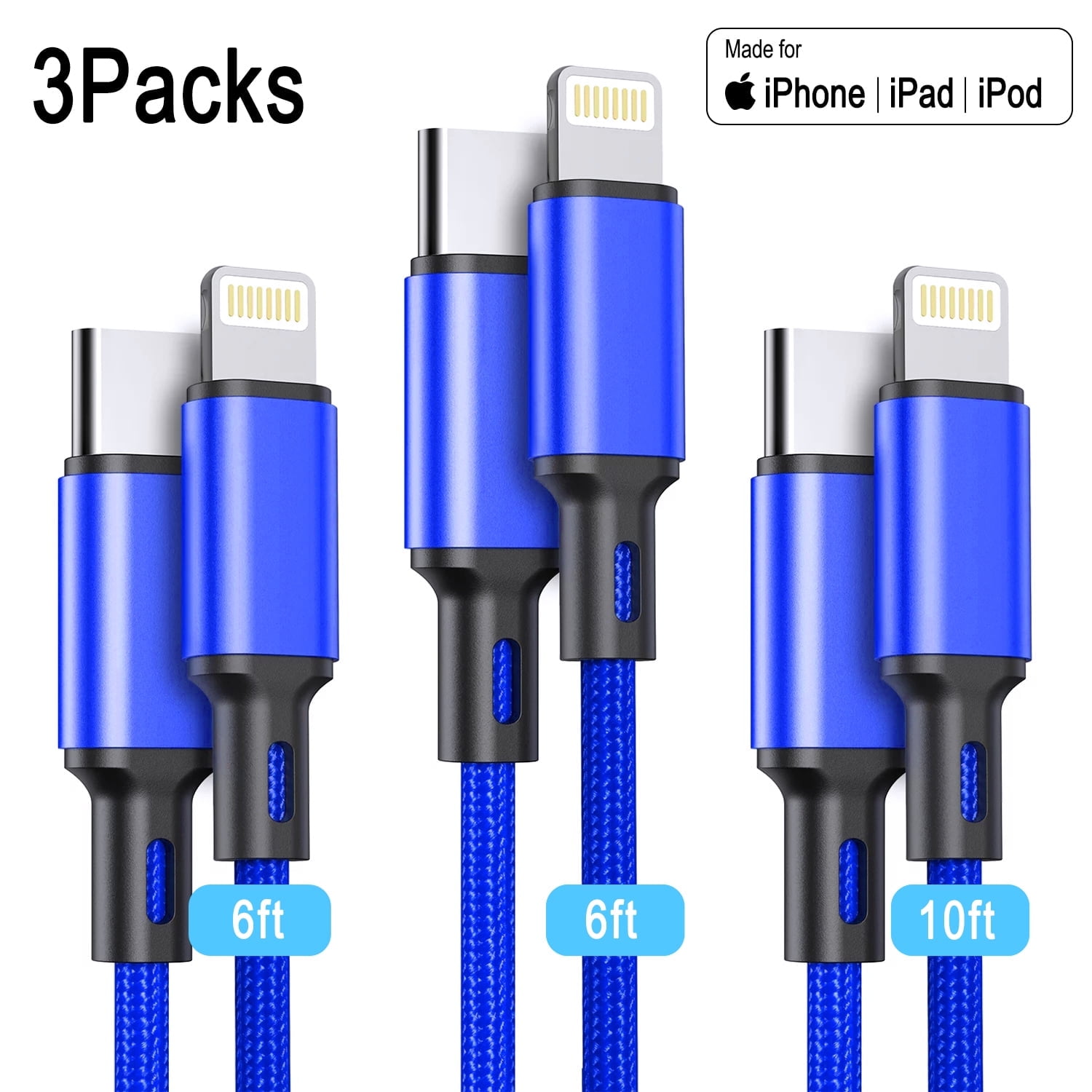 USB C to Lightning Cable [MFi Certified] 3Pack 6/6/10FT iPhone Fast