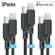 USB C to Lightning Cable [MFi Certified] 3Pack 6/6/10FT iPhone Nylon Braided Charger Cable Power Delivery Type C Charging Cord Compatible with iPhone 14/13/13 Pro Max/12/12 ProMax/11/XS/XR/X/8/iPad