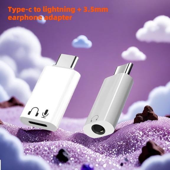 USB-C To Lightning & USB-C To 3.5mm Audio Adapter 2-in-1 Combo Pack with DAC Chip, White Design - for IPhone 15/15 Pro, Samsung Galaxy & Most Android Phones