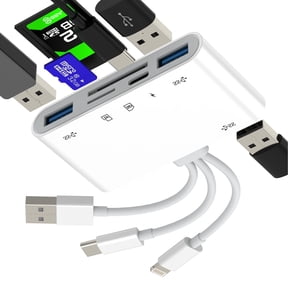 USB C Lightning USB HUB(6in3)for Apple OTG 3.0 Adapter SD TF Card Reader for iPhone 17 16 15 14 Pro Digital Camera Micro SD Memory Stick Photo Transfer Flash Drive Accessories for iPad Converter