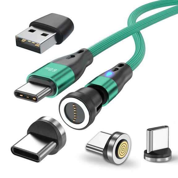 USB C Magnetic Charging Cable: 180° Bent Magnet Adapter, 360° Rotating Tips [3pcs], Nylon Braided Cord for Type C Devices | Free USB-C to USB-A converter(Green, 1.8M)