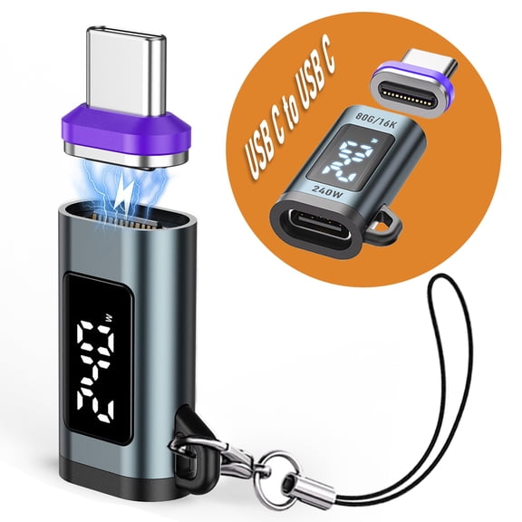 USB C Magnetic Converter, Digital Display 240W Fast Charging Adapter, 24-Pin Full-Featured USB4.0 40Gbps 8K Video Data Sync for Phone Tablet Computer