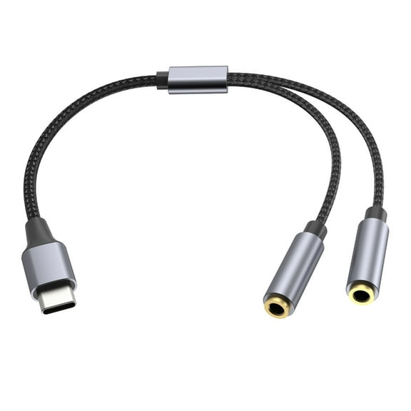 USB C Male to Double 3.5mm Female Headphones Splitters, TypeC to AUX 2-in-1 Music Adapters for USB C Smartphones, Laptops