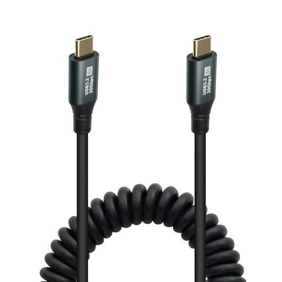 USB C Male to USB C Male Coiled Cable,Type-C 100W Fast Charging and 20Gbps Data Transfer and 8K HD Projection Spring Cable Compa