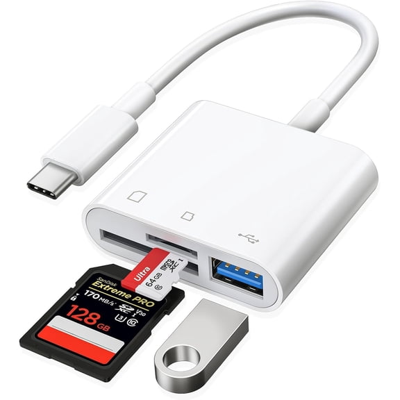 USB C to Micro SD TF Memory Card Reader, 3-in-1 USB C Camera Card Reader Adapter for iPhone 15 16 17 Pro Max,iPad Pro, MacBook Pro/Air, Chromebook XPS, Galaxy S10/S9 and More USB C Devices