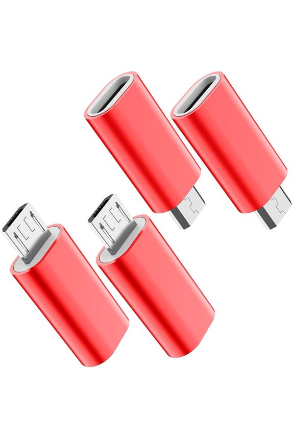 USB C to Micro USB Adapter, (4-Pack) Type C Female to Micro USB Male Convert Connector Support Charge Data Sync Compatible with Samsung Galaxy S7/S7 Edge, Nexus 5/6 and Micro USB Devices (Red)