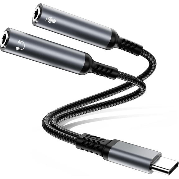 USB C to Microphone Adapter, Type C to 2 TRS 3.5mm Headphone and Microphone Splitter for Dual-Plug PC Gaming Headset Compatible with iPhone 17/16/15, iPad Pro/Air,MacBook,Pixel,Galaxy S26/S25/S24/S23