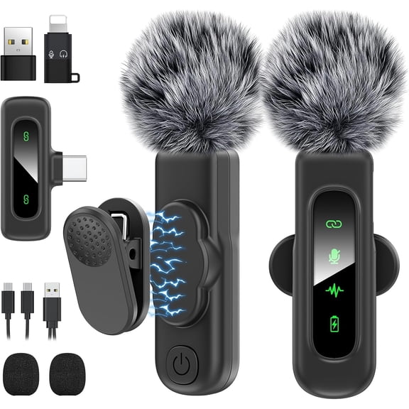 USB C Mini Wireless Lavalier Microphone for iPhone/Android,Lapel Mic with Magnetic Clip-on Record VideoLav LED Display Podcast Vlog Content Creator Interview