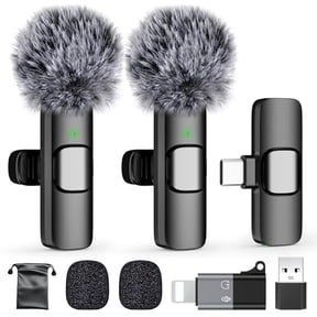 USB C Mini Wireless Lavalier Microphone for iPhone/Android,Lapel Mic with Noise Reduction,Lav Mic for Video Recording,Tiny Microphone Content Creator Interview for Tiktok,Youtube,Vlog (Black)