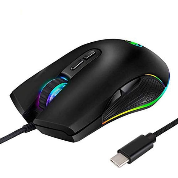 USB C Mouse Ergonomic Type C Wired Mouse RGB Gaming Mouse Optical Mice with 4 Backlight Modes up to 3200 DPI for MacBook Pro, Matebook X, MacBook 12", Chromebook, HP OMEN, More USB Type C Devices