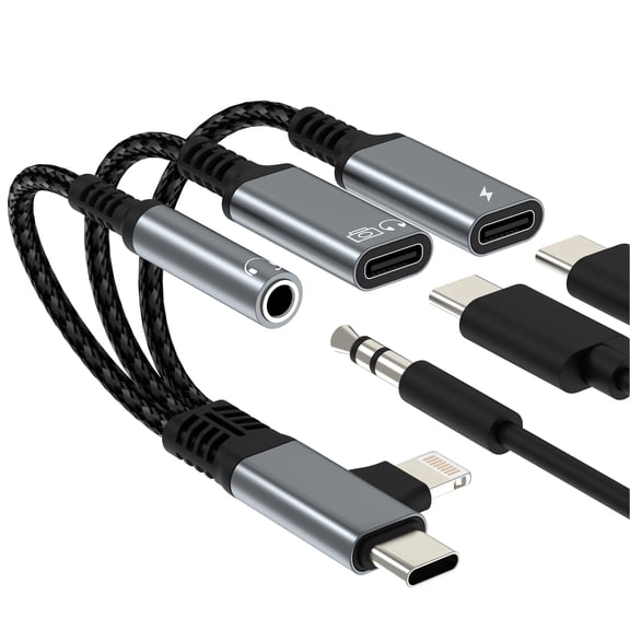 USB C OTG Data Headphone Adapter(3in2)Lightning Aux Audio for iPhone 17 16 15 14Pro Max 3.5mm Jack Splitter Cable Dongle Charger Type C for iPad for Apple Dual Charging Car Compatible for Samsung S25