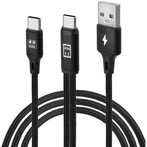 USB C OTG Sound Card Cable, USB C to Type C Male Audio Port with USB A Male Charging Port for Sound Card, Live Broadcast, Recording, Karaoke