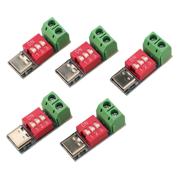 USB-C PD Trigger Board Module for Power Delivery Protocol Testing  100W Max Output, 4V22V Wide Input Range, DIP-Switch Voltage Adjustment (5-Pack)