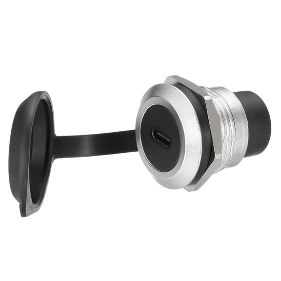 USB-C Panel Mount Adapter with Dust Cover, Panel Mount Coupler, Round Pass Through Connector, Female to Female Bulkhead Extension Adapter for Data Transfer/Charging, Silver