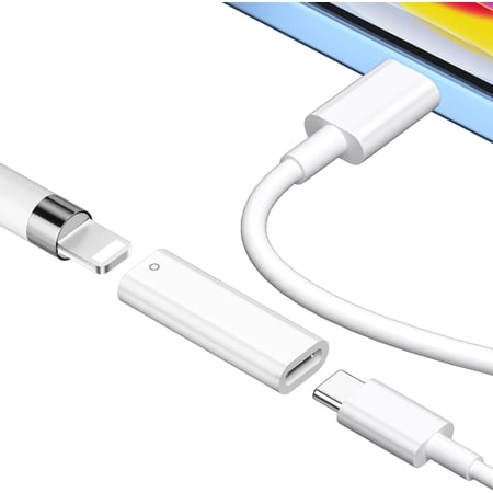 USB-C to Pencil Adapter for iPad 10th Gen/iPad (A16) and Apple Pencil 1st Gen, Type C to for Lightning Charger Connector Bluetooth Pairing for 1st Gen Apple Pen, White