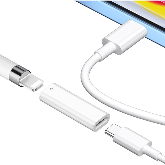 USB-C to Pencil Adapter for iPad 10th Gen/iPad (A16) and Apple Pencil 1st Gen, Type C to for Lightning Charger Connector Bluetooth Pairing for 1st Gen Apple Pen, White