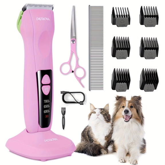 USB-C Pet Clippers - Quiet Rechargeable Grooming Kit - Stainless/Ceramic Blades for Thick Coats (Dogs/Cats)