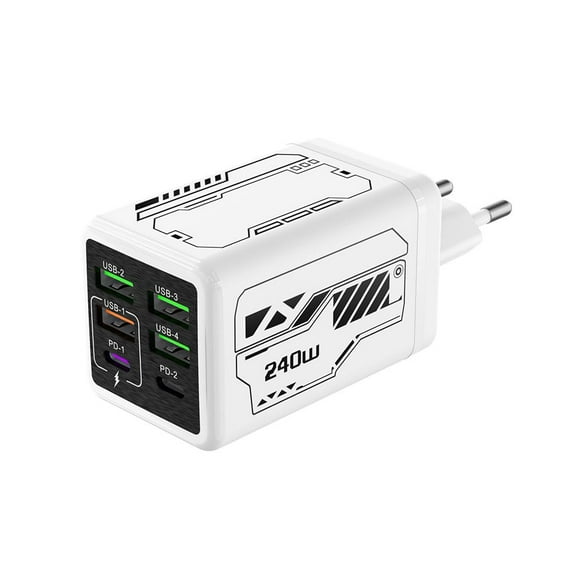 USB C Plug 240W 6-Port Dual Port PD Power Adapter QC Multi
