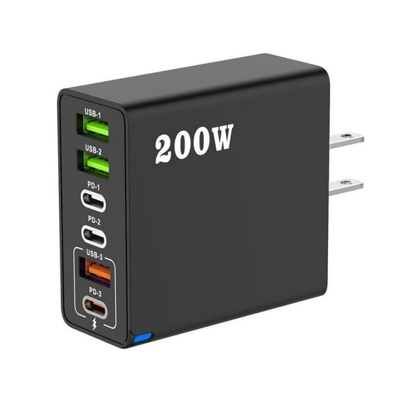 USB C Plug Fast Charge, 6-Port 200W Multi USB Charger Plug, Multi-Port Mobile Phone Charger, for Tablet Charger