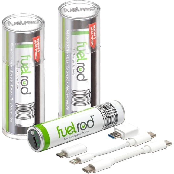 USB-C Portable Charger Kit - Pack of 2 - Includes All Cables & Adapters Compatible with All Tablets & Smart Phones, Rechargeable Backup Power Bank, Swap for Charged Rod at Kiosk