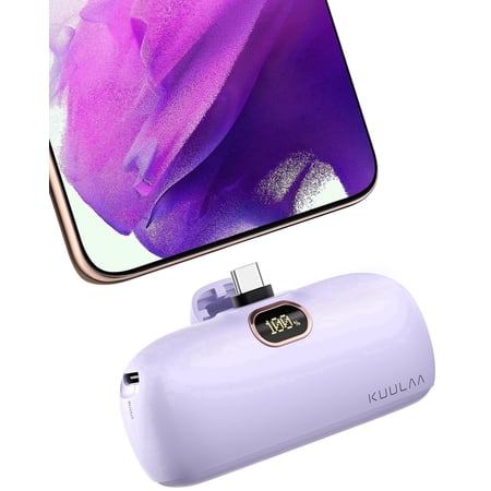 Kuulaa 5000mAh Mini Power Bank with Built-in Plug, 20W PD Fast Charging, LCD Display & Pass-Through Compatible for iPhone 17/16/15, Samsung S24/S23 & Android